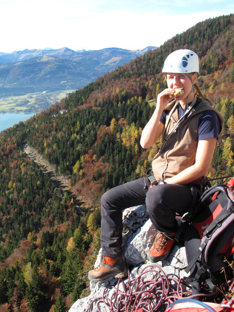 Sommeraustein S&uuml;dostgrat: Sonja am Stand nach der dritten Seill&auml;nge