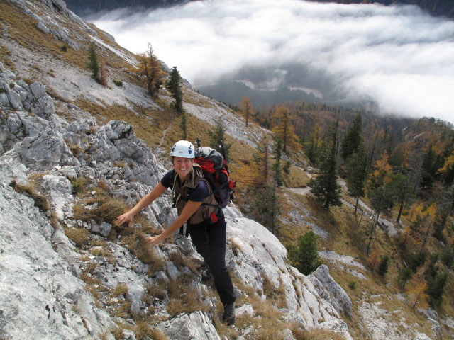 Kleiner Schoberstein S&uuml;dgrat: Sonja am Stand nach der ersten Seill&auml;nge