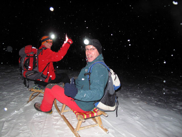 Peter und Helmut auf der Rodelbahn Roseggerhaus (31. Dez.)