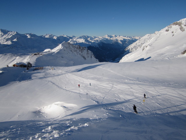Ulmer-H&uuml;tte-Abfahrt von der Bergstation der Arlenm&auml;hderbahn aus (14. J&auml;n.)