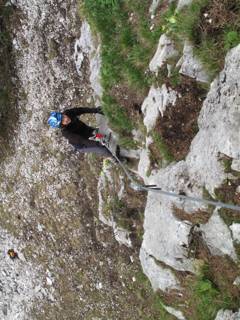S&uuml;d&ouml;stlicher &Uuml;bungsklettersteig Prielschutzhaus: Irene im Einstieg (27. Mai)