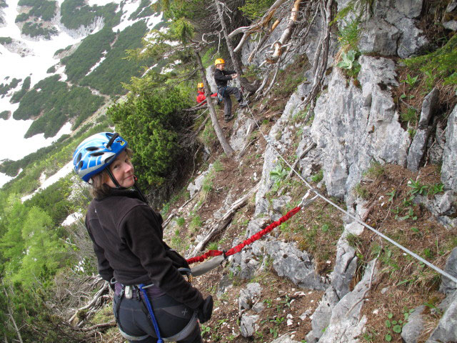 Irene, Roland und Philipp am Abstiegsklettersteig der &Uuml;bungsklettersteige Prielschutzhaus (27. Mai)