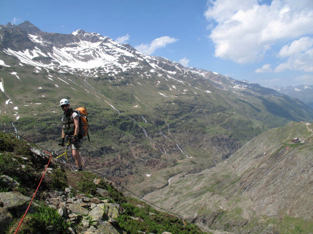 Schw&auml;rzenkamm-Klettersteig: Christoph beim ersten Notausstieg (30. Juni)