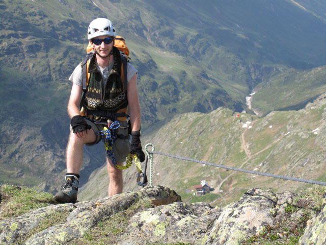 Schw&auml;rzenkamm-Klettersteig: Christoph im Ausstieg (30. Juni)