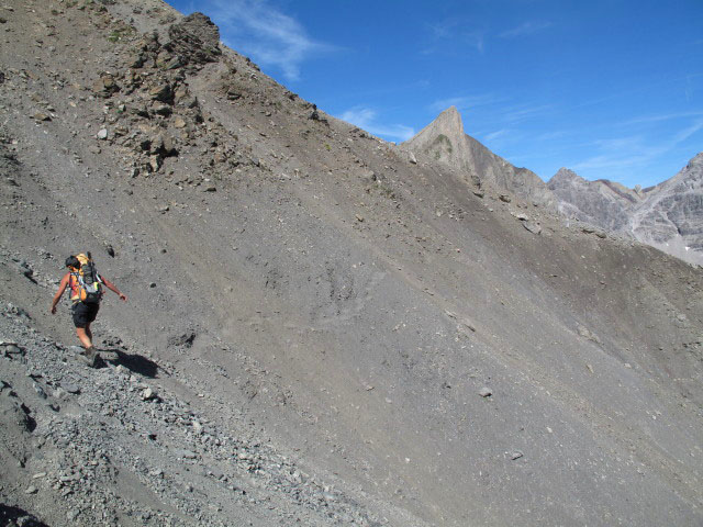 Gudrun am Augsburger H&ouml;henweg zwischen Gelbem Schartle und Parseierscharte (12. Aug.)