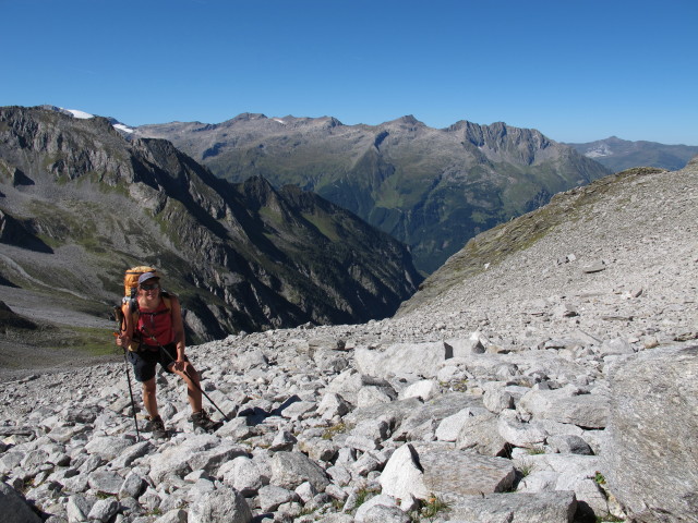 Gudrun auf Weg 522 zwischen Gungglplatte und Melkerscharte (8. Sep.)
