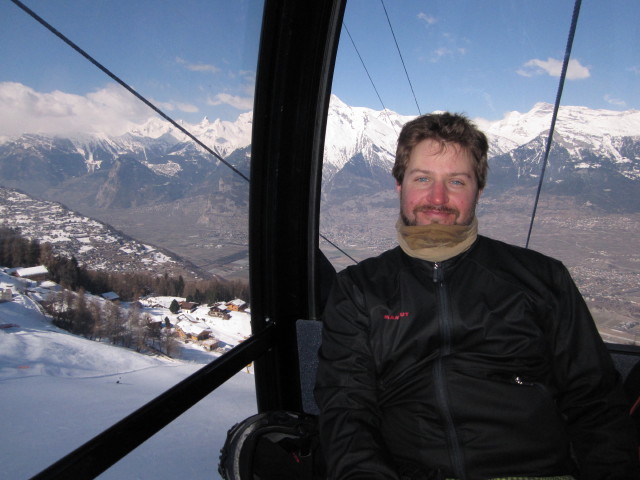 Markus in der T&eacute;l&eacute;cabine Veysonnaz (15. M&auml;rz)