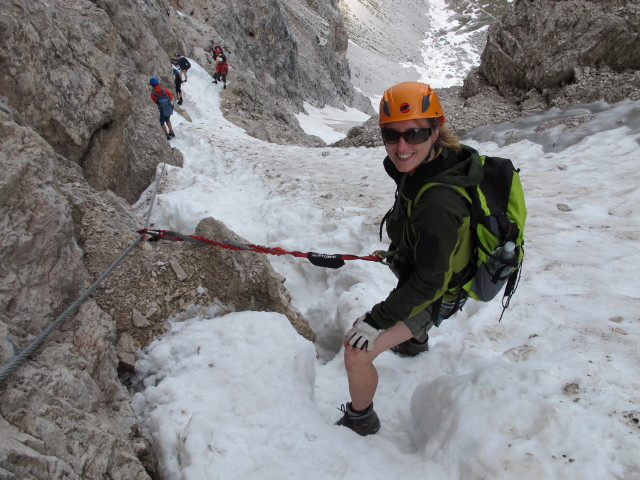 Christian, Klaus, Hannelore, Helmut, G&uuml;nther, Reinhard und Sabrina am Innerkofler-De-Luca-Klettersteig zwischen Gamsscharte und Galleria Paterna