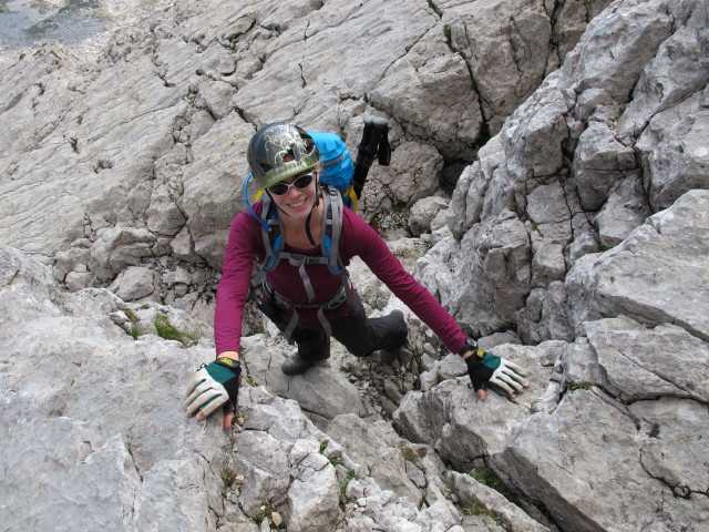 Südostgrat: Susanne in der Schlüsselstelle (31. Aug.)