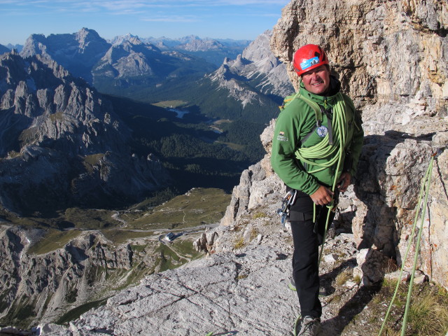 Gro&szlig;e Zinne-Normalweg: Herbert zwischen Schl&uuml;sselstelle und oberem Terrassenband (21. Sept.)