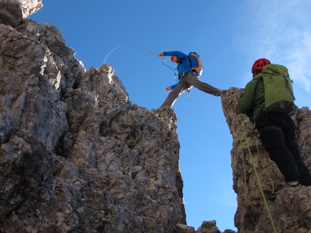 Gro&szlig;e Zinne-Normalweg: Herbert zwischen Schl&uuml;sselstelle und oberem Terrassenband (21. Sept.)