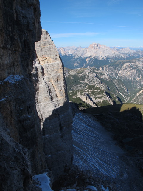 vom oberen Gro&szlig;e Zinne-Terrassenband Richtung Westen (21. Sept.)