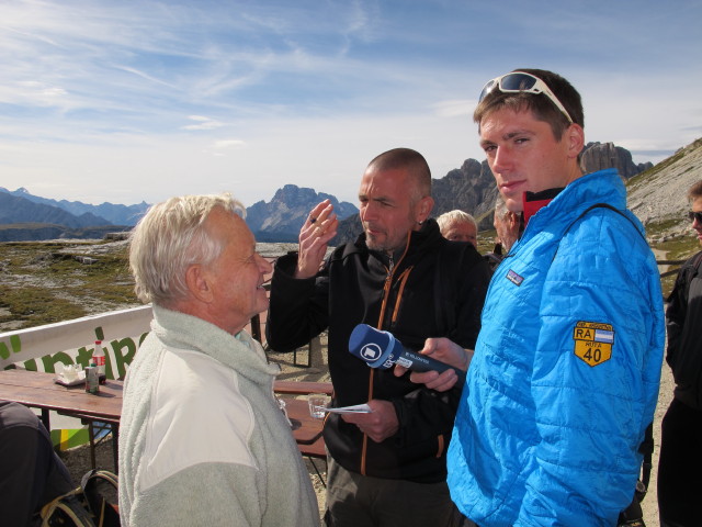 Peter, Florian und Kilian bei der Drei-Zinnen-H&uuml;tte, 2.405 m (22. Sept.)