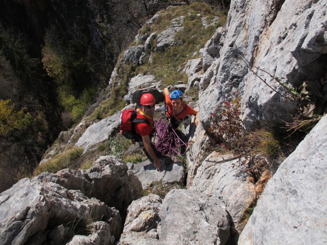 'H&uuml;hnerleiter': Dieter und Christiane am Stand nach der 3. Seill&auml;nge