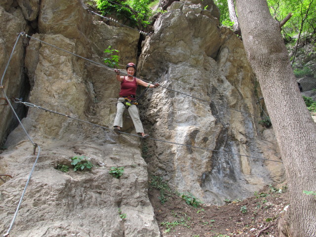 Kinder-Klettersteig: Edith auf der unteren Seilbr&uuml;cke (6. Juli)