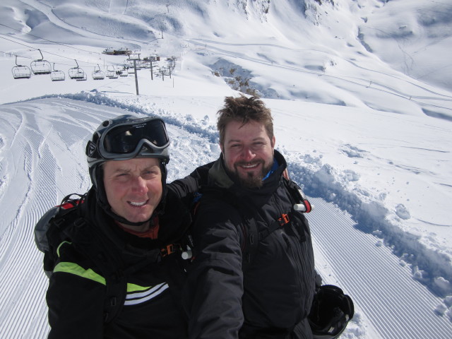 Markus und ich bei der Bergstation des Telesiege Cema (7. M&auml;rz)
