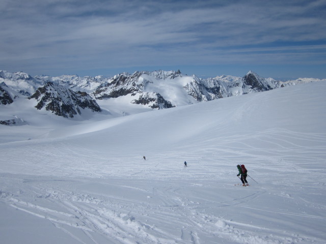 Wolfgang, Anabel und Herbert am Glacier du Mont Min&eacute; (20. M&auml;rz)