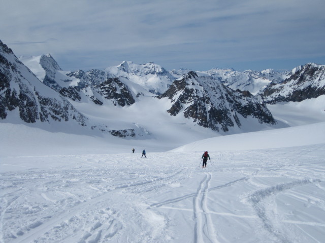 Wolfgang, Anabel und Herbert am Glacier du Mont Min&eacute; (20. M&auml;rz)