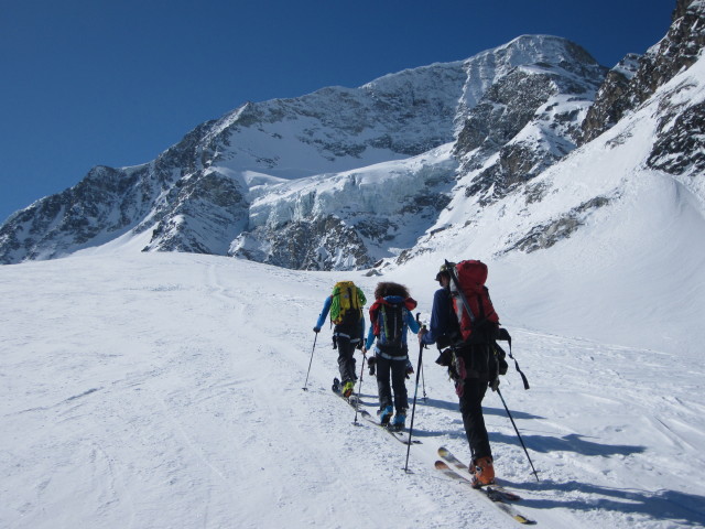 Wolfgang, Anabel und Herbert am Glacier de Pi&egrave;ce (21. M&auml;rz)