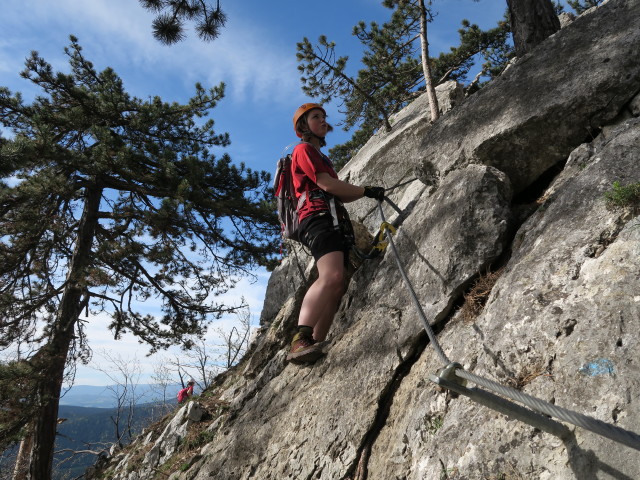Gebirgsvereins-Klettersteig: Hannelore vor der Seilbr&uuml;cke