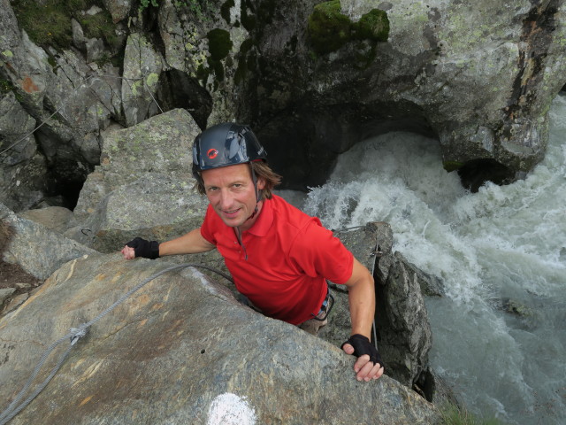 H&ouml;llenrachen-Klettersteig: J&ouml;rg im Ausstieg (30. Juli)