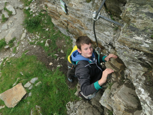 Murmele-Klettersteig: Jakob im Einstieg (6. Aug.)