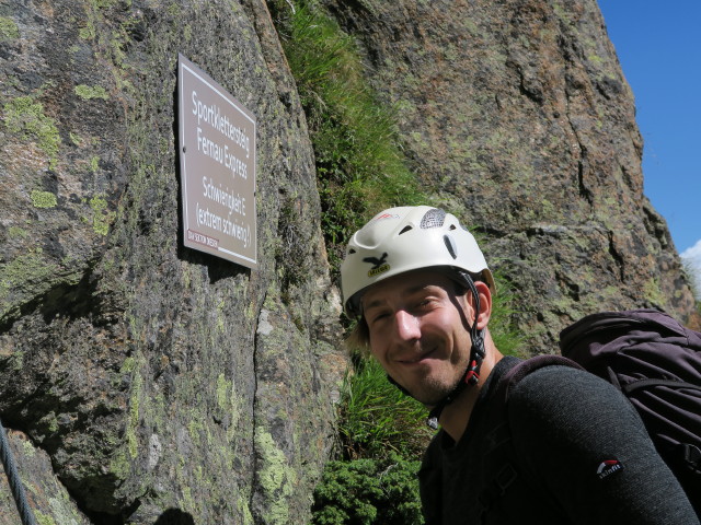 Fernau-Express-Klettersteig: Christoph beim Einstieg (13. Aug.)