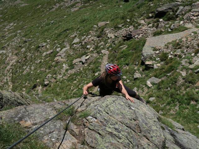 Fernau-Express-Klettersteig: Miriam im Einstieg (13. Aug.)