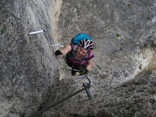 Pittentaler Klettersteig: Sabine am Steigbaum