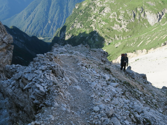 Via Ferrata Severino Casara: Ronald zwischen Kriechband und Hängebrücke (16. Juli)