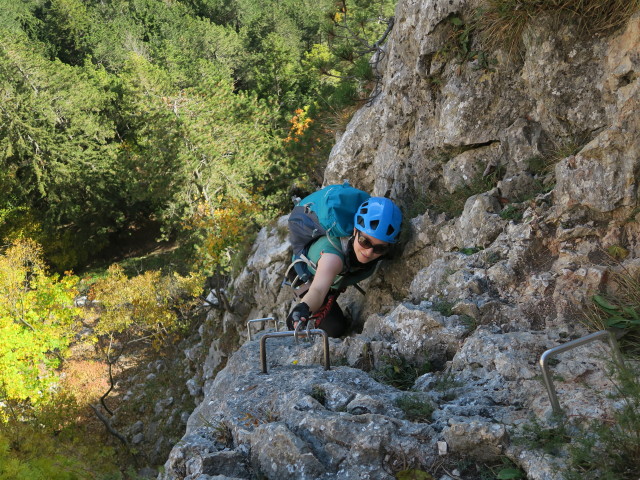 Wildenauer-Klettersteig: Sabine nach der Schlüsselstelle