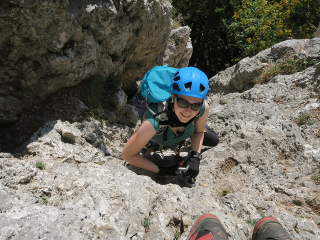 Wildenauer-Klettersteig: Sabine in der Schlusswand