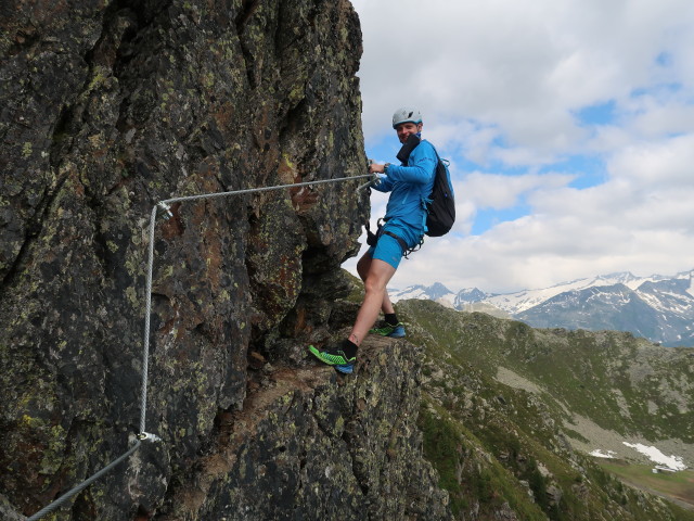 Speikboden-Klettersteig: Christian zwischen Nepalbrücke und Ausstieg