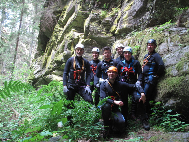 Josef, Sonja, Alexander, ich, Christoph, Ulrike und Erich beim Einstieg
