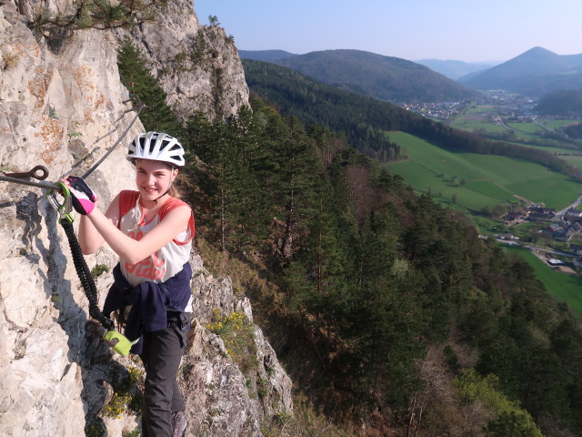 Pittentaler Klettersteig: Katja Lin in der ersten Querung