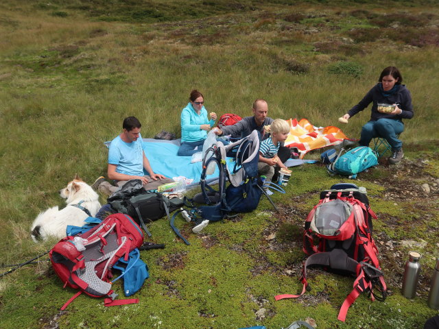 Stefan, Katrin, Florian, Felix und Kerstin zwischen Gamperlehütte und Böses Weibele