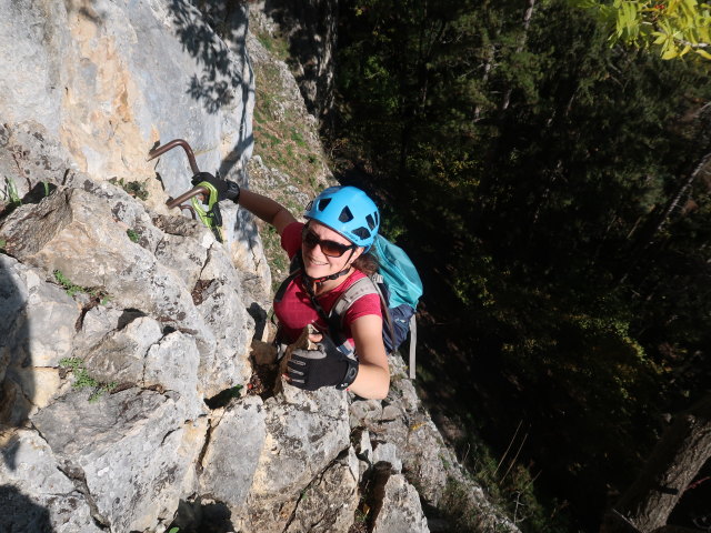 Wildenauer-Klettersteig: Sabine in der Einstiegswand