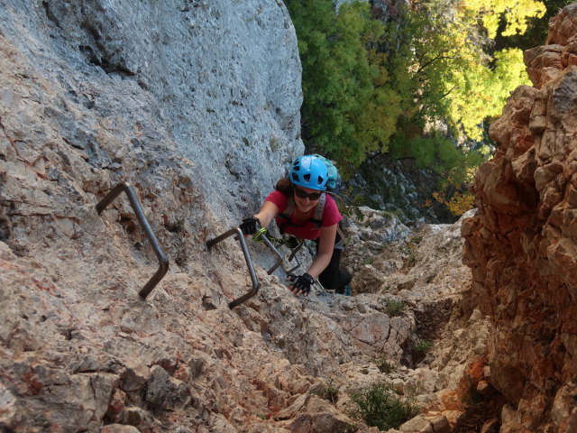 Wildenauer-Klettersteig: Sabine vor dem Steigbuch