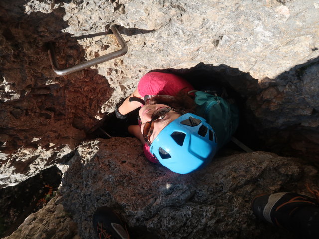 Wildenauer-Klettersteig: Sabine beim Klemmblock