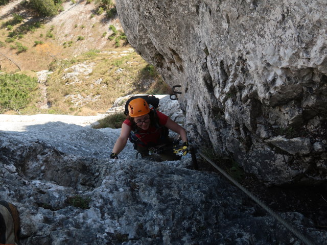 Tristans Kirchboden-Klettersteig: Hannelore im Herrgott's Winkel