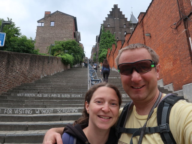 Sabine und ich bei der Montagne de Bueren in Liège (23. Mai)