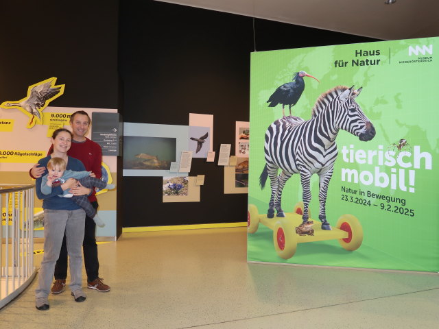 Nils, Sabine und ich in der Sonderausstellung 'Tierisch mobil! Natur in Bewegung'