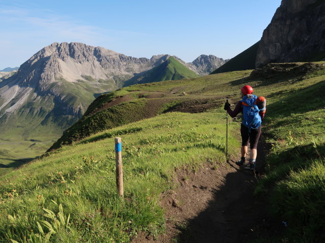 Angela am Boschweg zwischen Mittelstation der Vallugabahn und Stuttgarter Hütte (20. Juli)