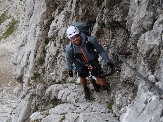 Kaiserschützen-Klettersteig: Christoph zwischen Abzweigung Kleine Halt und Steigbuch (24. Aug.)