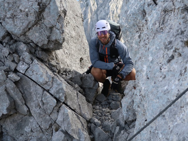 Kaiserschützen-Klettersteig: Christoph zwischen Abzweigung Gamshalt und Ellmauer Halt (24. Aug.)