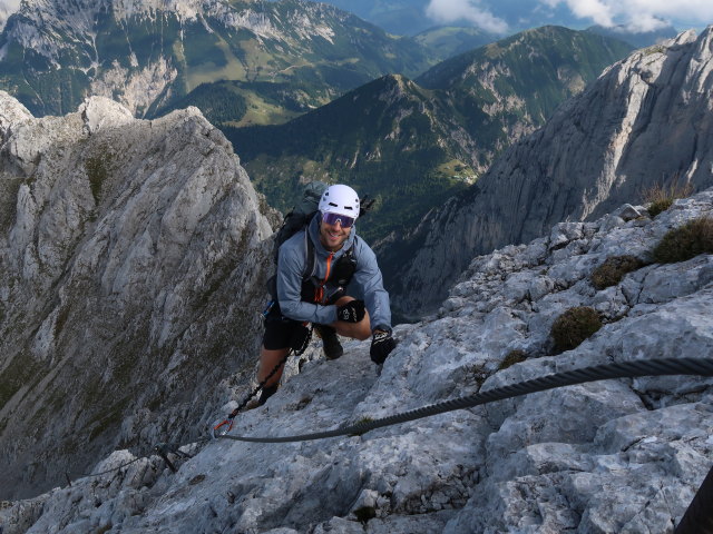 Kaiserschützen-Klettersteig: Christoph zwischen Abzweigung Gamshalt und Ellmauer Halt (24. Aug.)