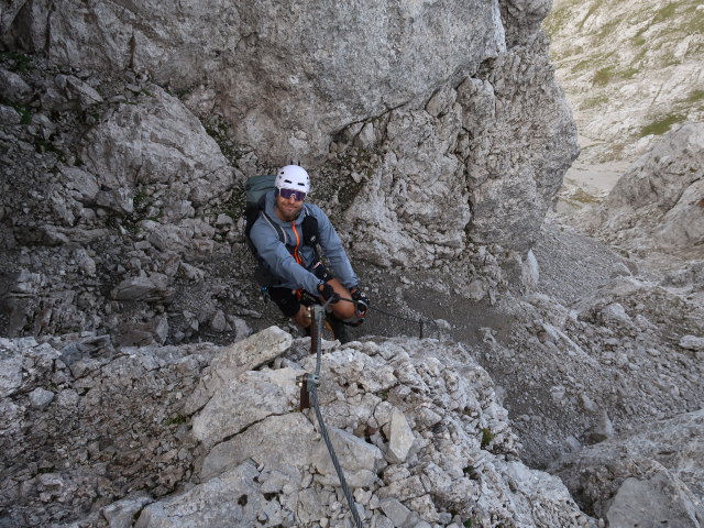 Kaiserschützen-Klettersteig: Christoph zwischen Abzweigung Gamshalt und Ellmauer Halt (24. Aug.)